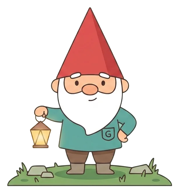 The GnomeOwner mascot holding a lantern